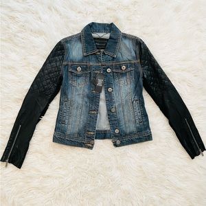 BCBG Maxazria Leather Sleeve Denim Jacket- XS